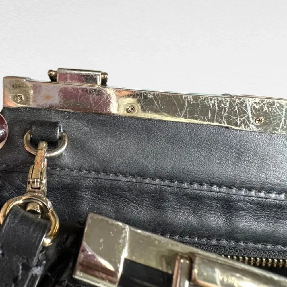 Diane von Furstenberg 440 Breakaway Black White Embossed Leather Satchel